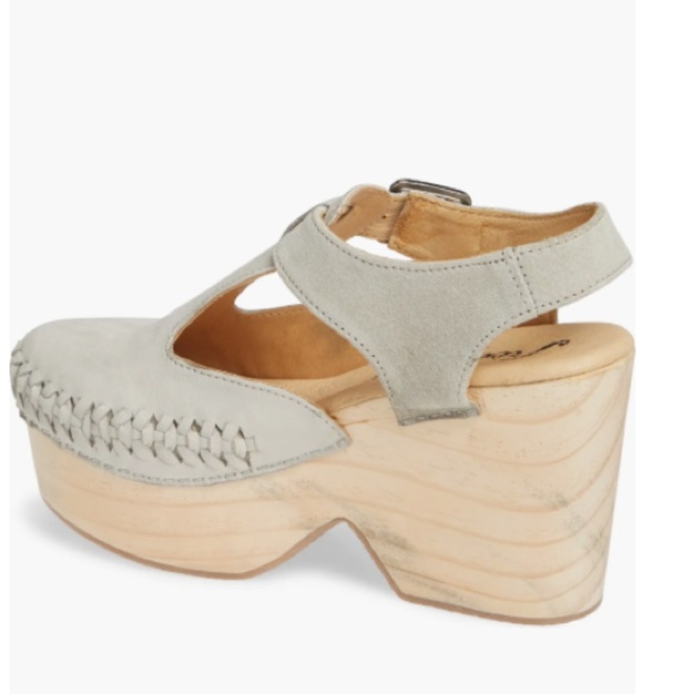 Free People leather huarache-detail wood-grain 4” platform “Emmer” clogs-NWOT - Picture 5 of 15